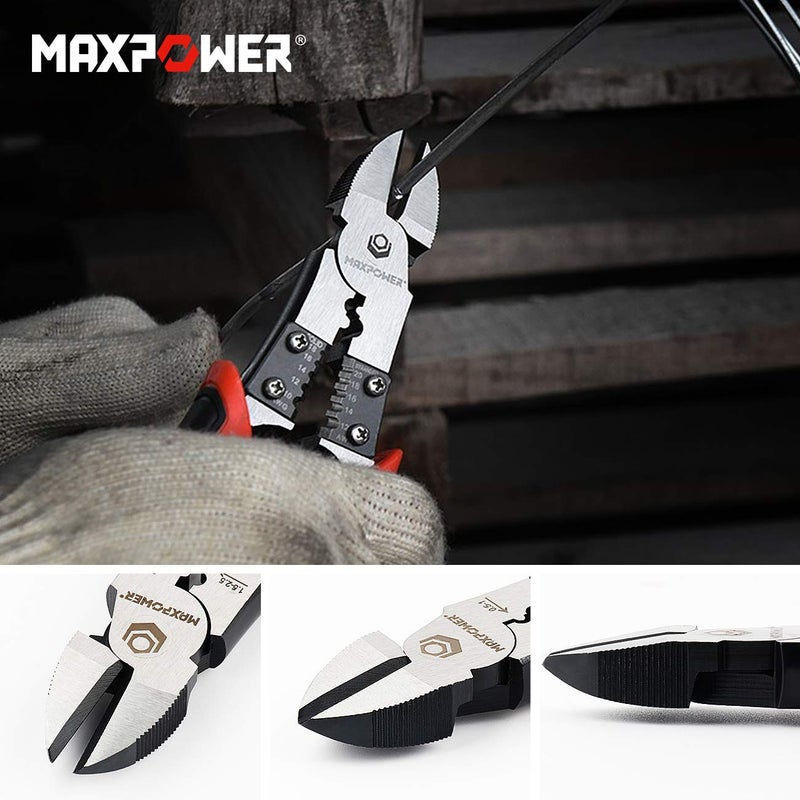 MAXPOWER 3-in-1 Multifunctional Pliers Set, Wire Stripper, Crimper, Cutter, Long Nose Pliers, Diagonal Side Cutters, Linesman Plier - 8 inch - Image 5